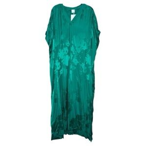 H&M Jacquard Vibrant Green Floral Kaftan Dress Small NWT